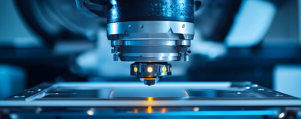 Poster - Close-up of a high-tech laser cutting machine in action, showcasing precision and innovation in manufacturing.