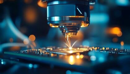 Poster - Close-up of a laser cutting machine precision-engraving on a circuit board