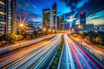 Aufkleber - Long Exposure Light Trails City Night Urban Dynamic Energy