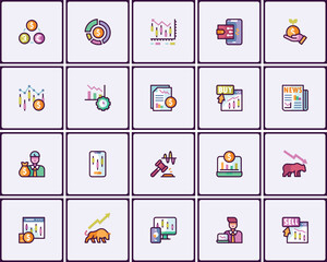 Poster - Diverse business stock market investment strategy icon set collection