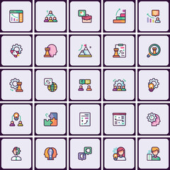 Poster - Strategical project management icon set featuring business development elements