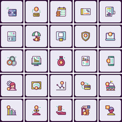 Poster - Collection of stylized finance icons depicting money management and investment