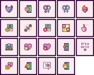Fototapete - Vibrant Icon Set Depicting Modern Online Dating and Relationship Concepts