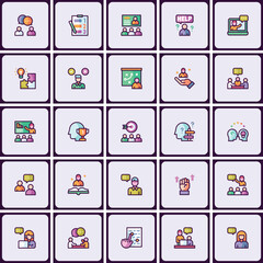 Poster - Trendy business communication icons, teamwork and strategy vector collection