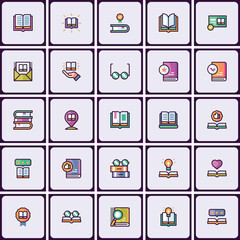 Poster - Comprehensive library and knowledge resources icon set, encompassing learning, reading, and education