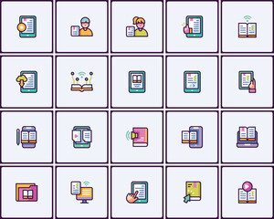 Poster - Digital learning icon set for ebook technology and online education platforms