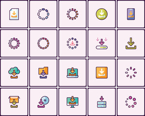 Poster - Collection of trendy download icons featuring cloud, file, loading status, computer