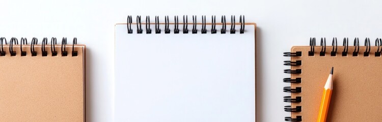 Wall Mural - Three notebooks with pencils on a white background, top view, flat lay