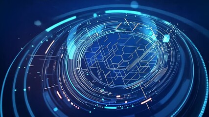 Abstract digital technology background with glowing lines and particles.