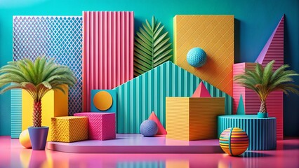 Aufkleber - Modern Memphis Geometric Textured Landscape Background for Design Projects