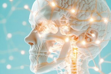 Fototapete - Neurotech Visualization Illuminated Neural Connectivity Mapping in Translucent Anatomical Model - Cutting-Edge Medical Innovation for Precision Healthcare Understanding