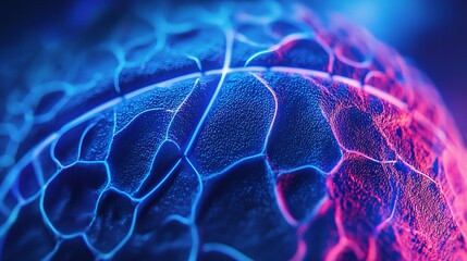 Poster - Close-Up of Glowing Blue Basketball Texture with Neon Highlights