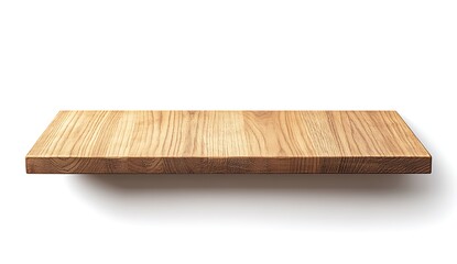 Poster - Light Wooden Shelf with Horizontal Grooves on a White Background