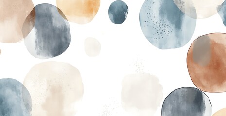 Poster - Abstract Watercolor Shapes with Dots and Circles in Soft Tones