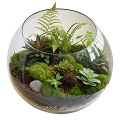 Wall Mural - Modern Spherical Terrarium with Vibrant Green Plants - Isolated on Transparent PNG Background