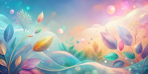 Poster - Pastel Abstract Landscape: Organic Shapes, Flowing Lines & Leaves Background