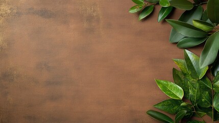 Wall Mural - Rustic brown surface with vibrant green foliage