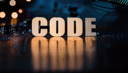 Poster - Code Letters Reflecting on Blurred Background Setting