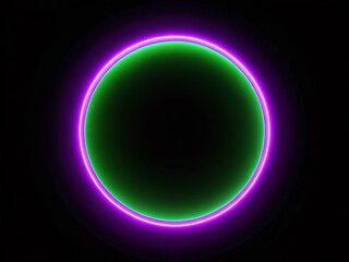 Aufkleber - Purple Green Neon Circle Silhouette Frame Dark Background Abstract Art
