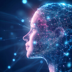 Poster - Exploring human connection through technology futuristic digital portrait virtual world ai conceptual art close-up view