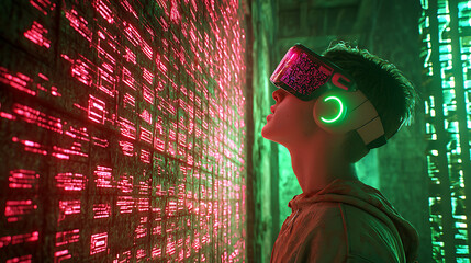 Poster - Exploring virtual reality technology urban environment digital art contemporary space close-up view futuristic concepts