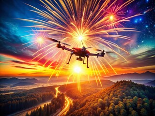 Poster - Retro Sunburst Drone Aerial Photo: Vibrant Starburst Explosion Effect for Vintage & Abstract Designs