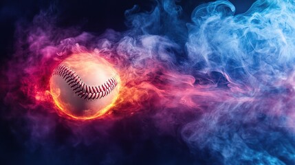 Poster - Dynamic Baseball Themed Background with Glowing Effects and Smoke