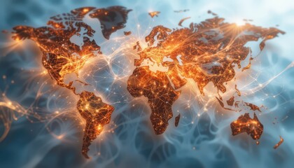 Poster - Global Network Connection with Bright Lines Over World Map Design