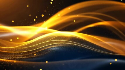Poster - Vibrant golden waves of light flowing across a dark background in a digital abstract design