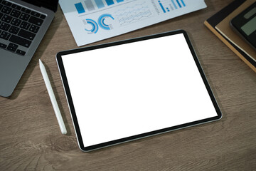 Poster -  mockup. iPad digital tablet with blank screen Mockup replaces your design mockup in the office.