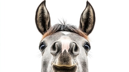 Wall Mural - a charming close-up of a horse big nose, whiskers and soft muzzle in sharp focus, with ears slightly