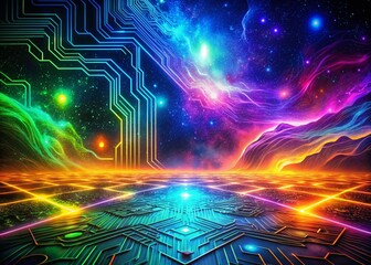 Aufkleber - Surreal Circuit Board Photography: Abstract Electronic Pathways