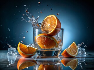 Poster - Surreal Ice and Orange Slices Collision in Glass - Abstract Generative Art