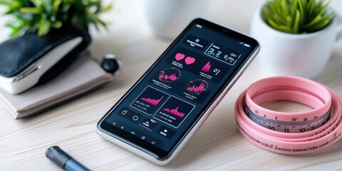Poster - Health monitoring mobile app interface home digital display indoor close-up concept of wellness