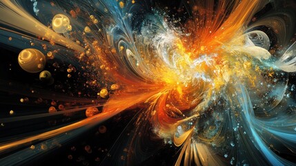 Poster - Abstract swirling vibrant colors and light streaks, resembling a cosmic explosion or nebula.