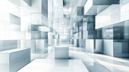 Poster - Abstract white and grey cubic structure, futuristic architecture,  3D rendering.