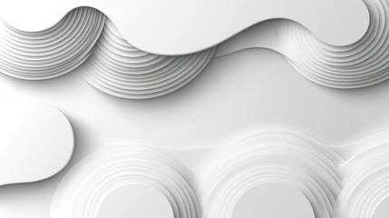 Poster - Abstract white paper cut layers with wave and circle shapes.
