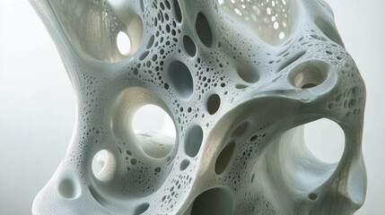 Poster - Abstract white sculpture with porous, organic texture and intricate holes.