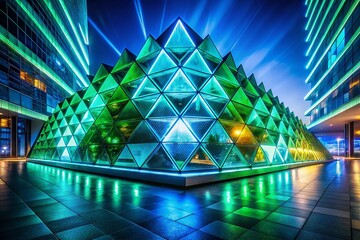 Aufkleber - Vibrant Blue & Green Geometric Abstract Art, Night Photography, Triangular Layers