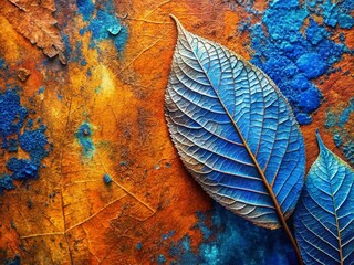Aufkleber - Vibrant Blue Orange Abstract Leaf Pattern Texture Background Stock Photo