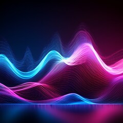 Wall Mural - Abstract illustration of pink-blue frequency signal waves as particles passing