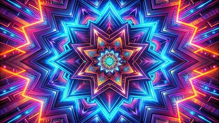 Aufkleber - Vibrant Neon Geometric Pattern: Glowing Edges Surreal Art Stock Photo