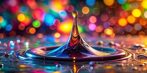 Aufkleber - Vibrant Paint Drop Macro Shot with Artistic Bokeh Background