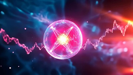 Poster - Vivid representation of atomic structure with colorful energy waves in a cosmic setting