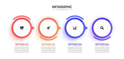Fototapete - Business Timeline Infographic Presentation with Dotted Line Circle Label Arrow 4 Option and Icon