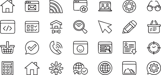 Poster - A set of black vector icons for web design featuring business, finance, and communication symbols