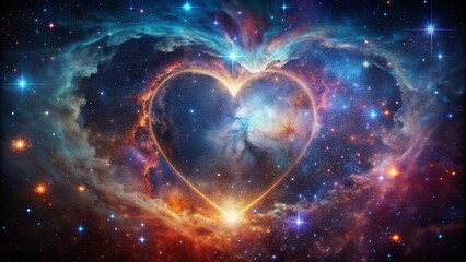Poster - Vintage Cosmic Heart Nebula: Romantic Sci-Fi Space Art
