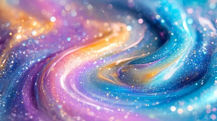 Poster - lively orange and blue liquid waves produce a dynamic pattern with glowing light and seamless gradie