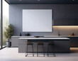 © Jathurshan - Minimalist modern kitchen interior with blank wall for poster or artwork display. 3D Rendering