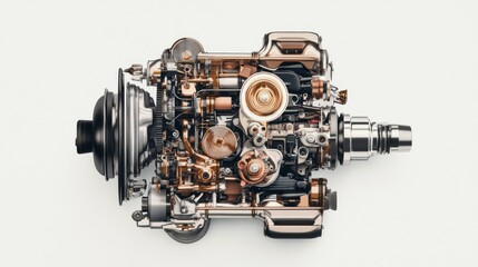 Aufkleber - Detailed cutaway view of a complex internal combustion engine, showcasing intricate mechanical components and parts.